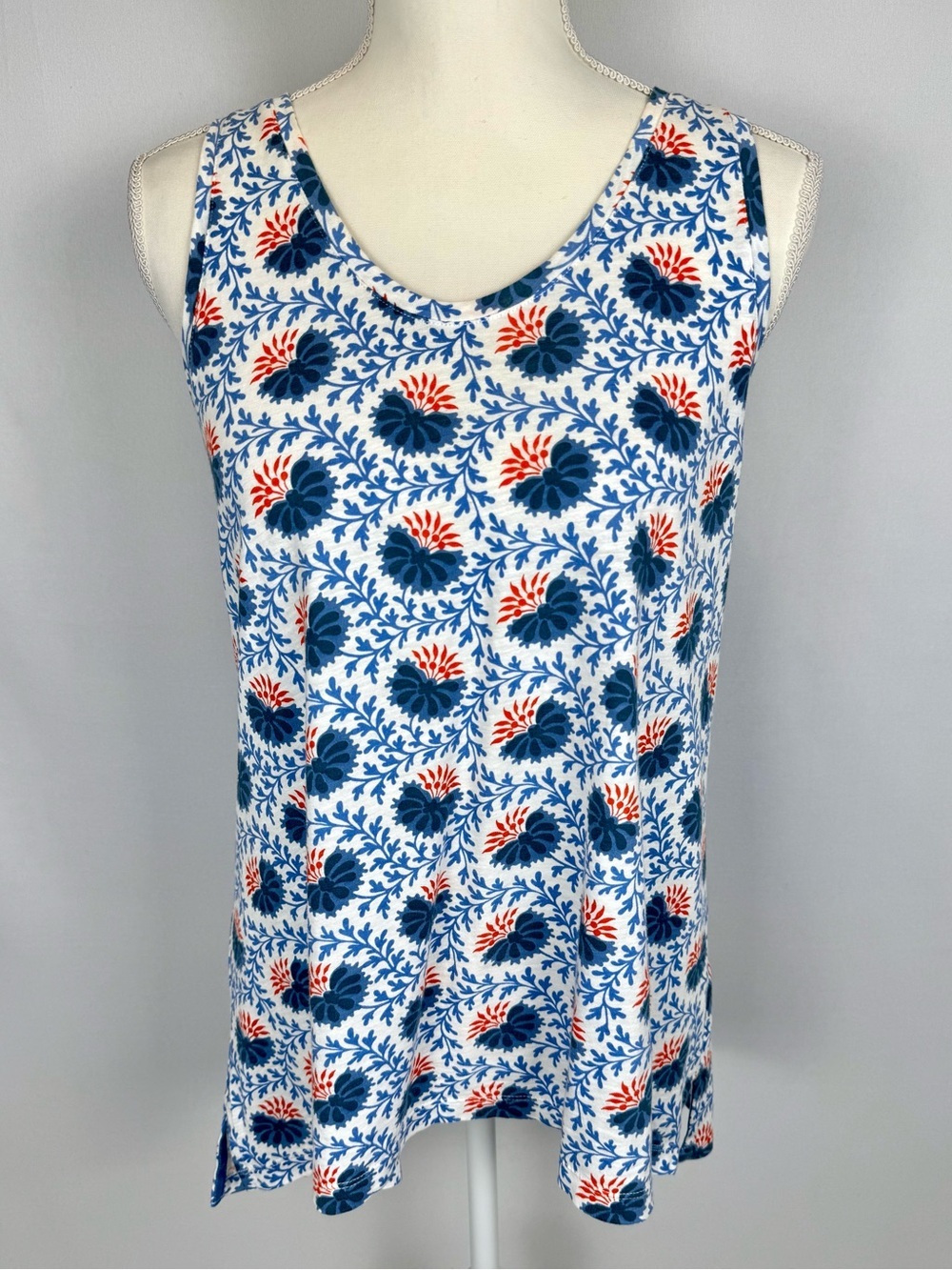 Uniqlo Sister Parish Collab Scoop Neck Tank Top Blue Orange Floral Cotton Large